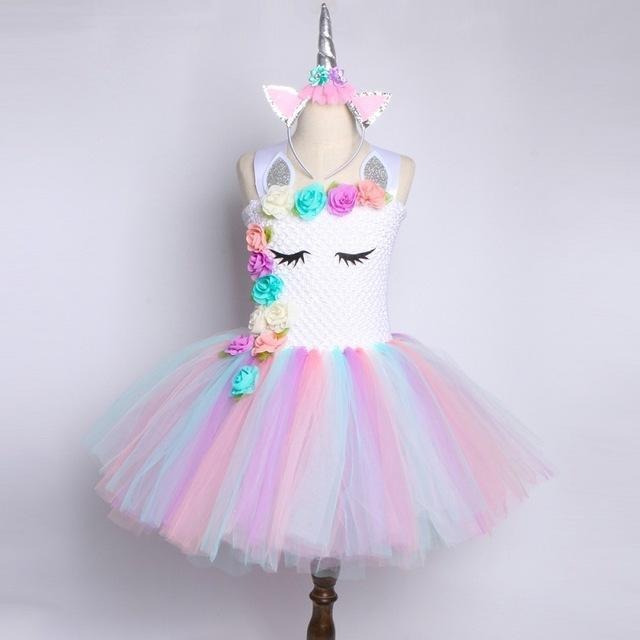 Whimsical Pastel Tutu Dress with Enchanted Unicorn Theme