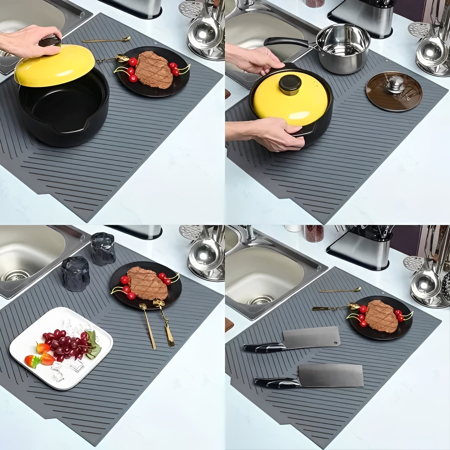 Non-Slip Silicone Dish Drying Mat with Efficient Drainage Design