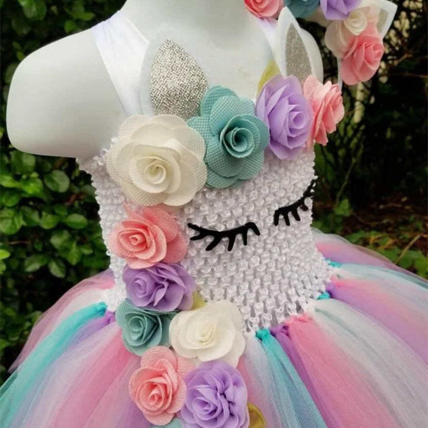 Whimsical Pastel Tutu Dress with Enchanted Unicorn Theme