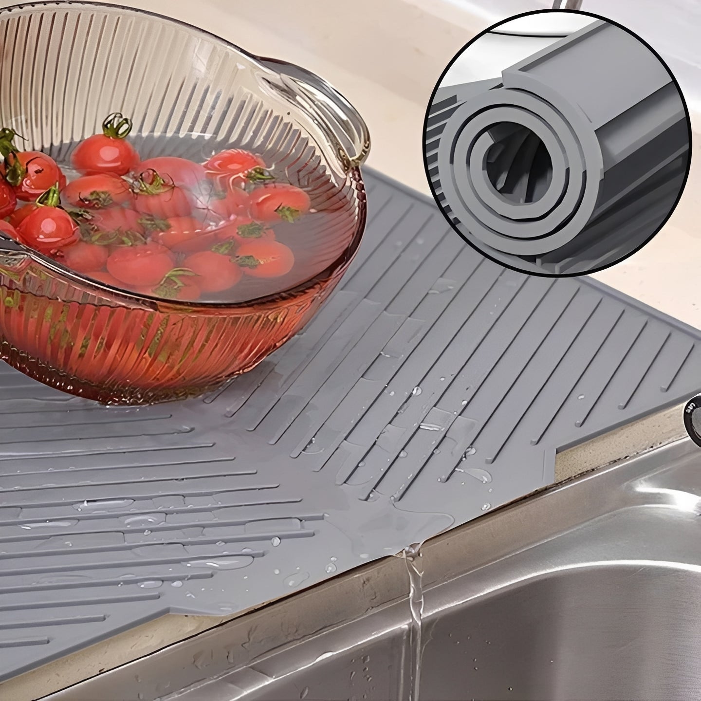 Non-Slip Silicone Dish Drying Mat with Efficient Drainage Design