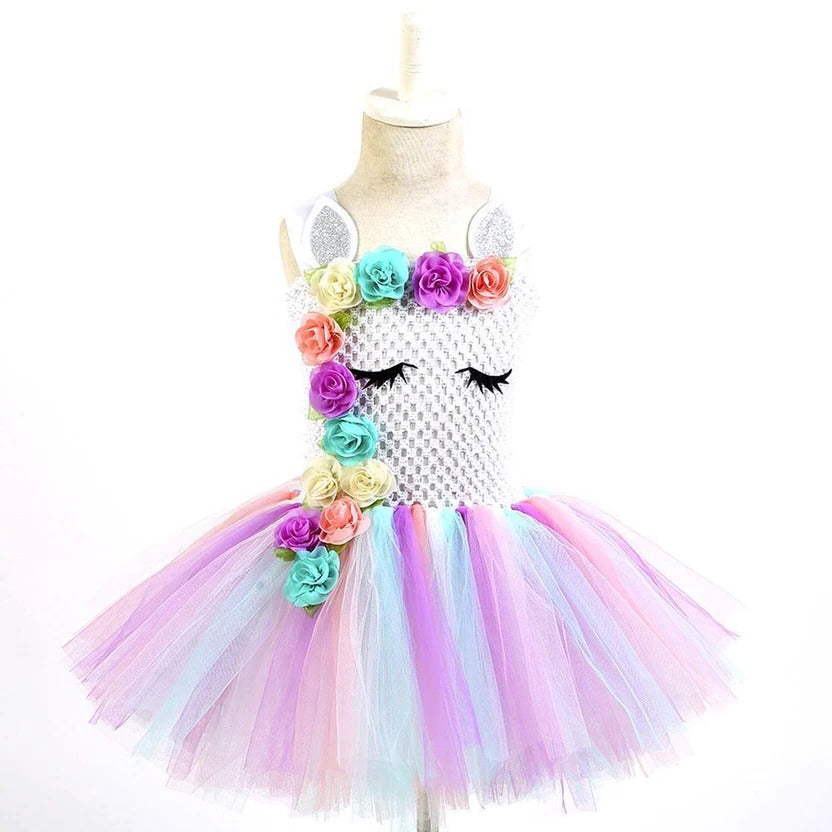 Whimsical Pastel Tutu Dress with Enchanted Unicorn Theme