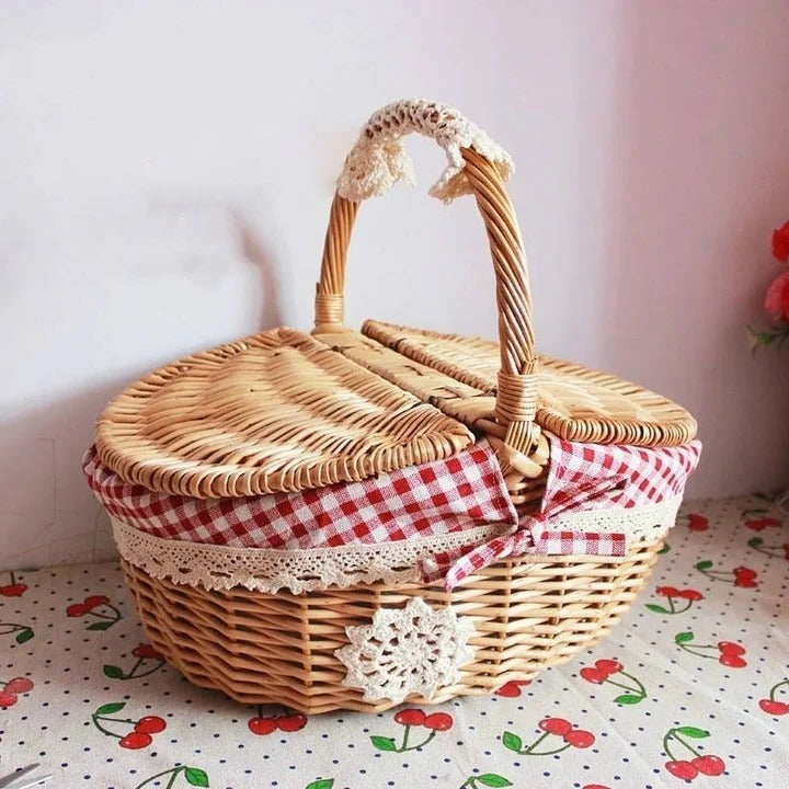 Elegant Wicker Picnic Carrier with Dual Access and Washable Liner