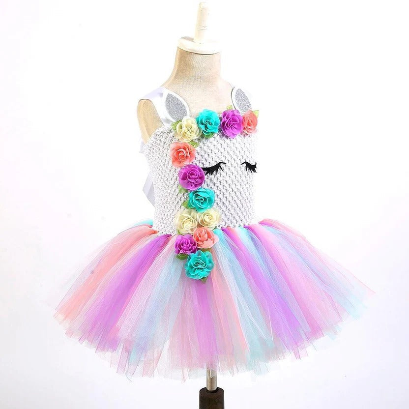 Whimsical Pastel Tutu Dress with Enchanted Unicorn Theme