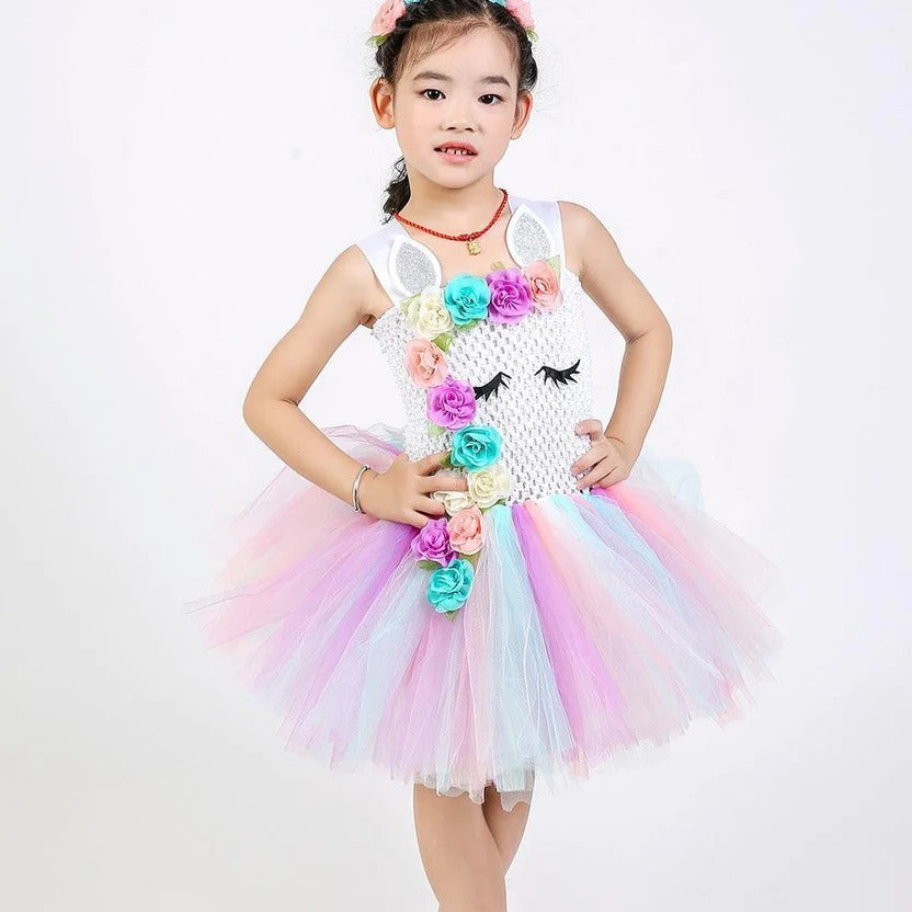 Whimsical Pastel Tutu Dress with Enchanted Unicorn Theme