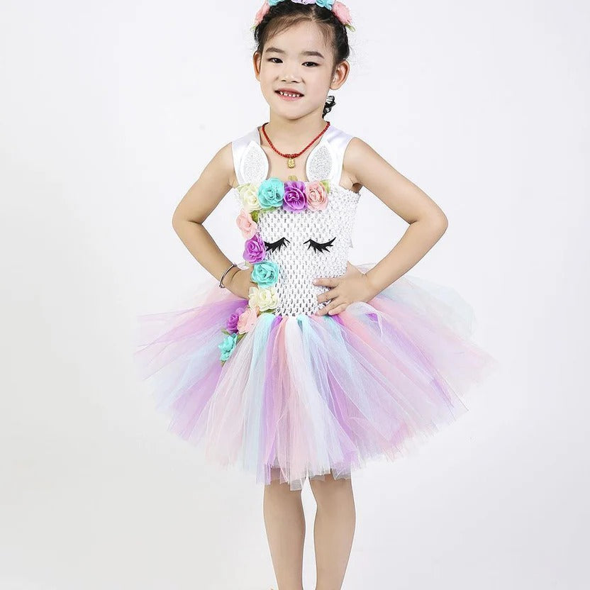 Whimsical Pastel Tutu Dress with Enchanted Unicorn Theme
