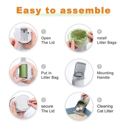 Effortless Cat Litter Cleanup Tool with Integrated Waste Bin