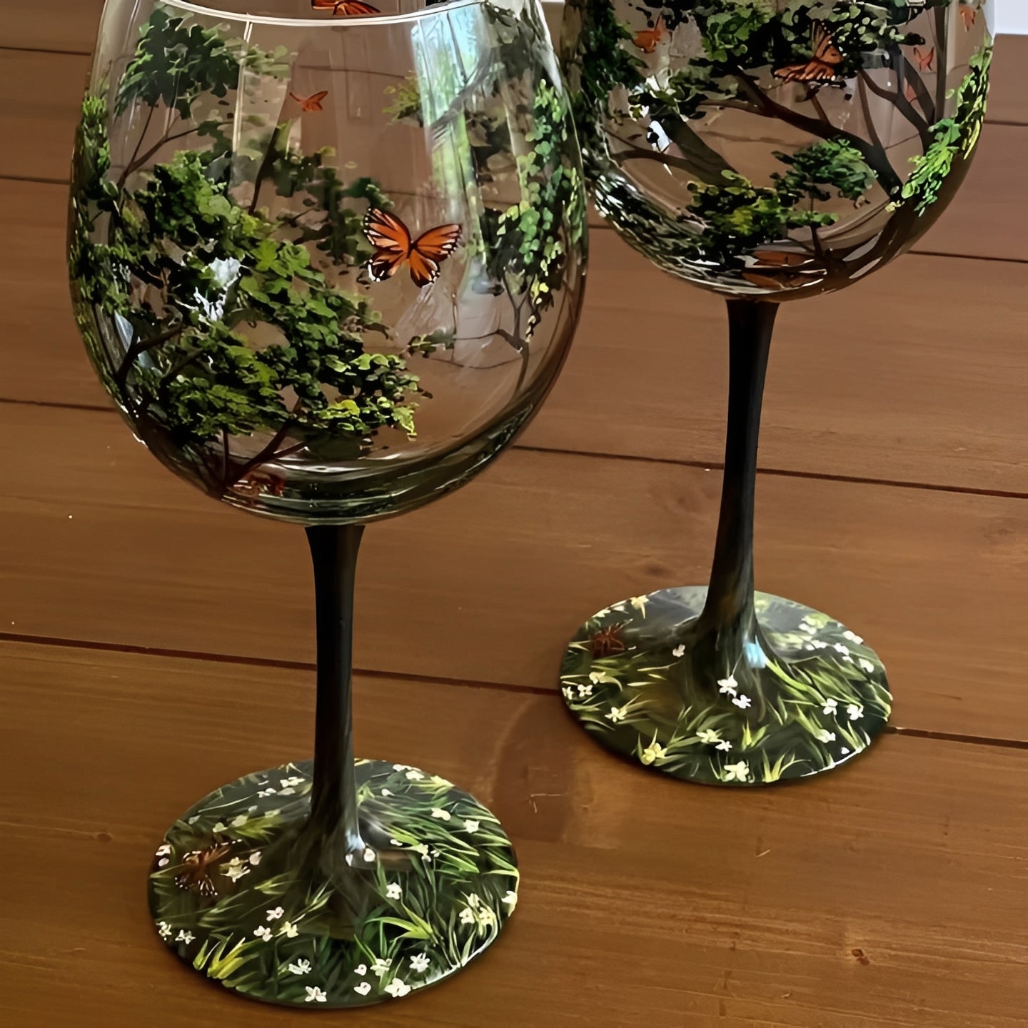 Artisan Wine Glass with Seasonal Tree Motif, 12 oz