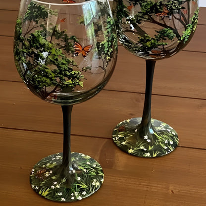 Artisan Wine Glass with Seasonal Tree Motif, 12 oz