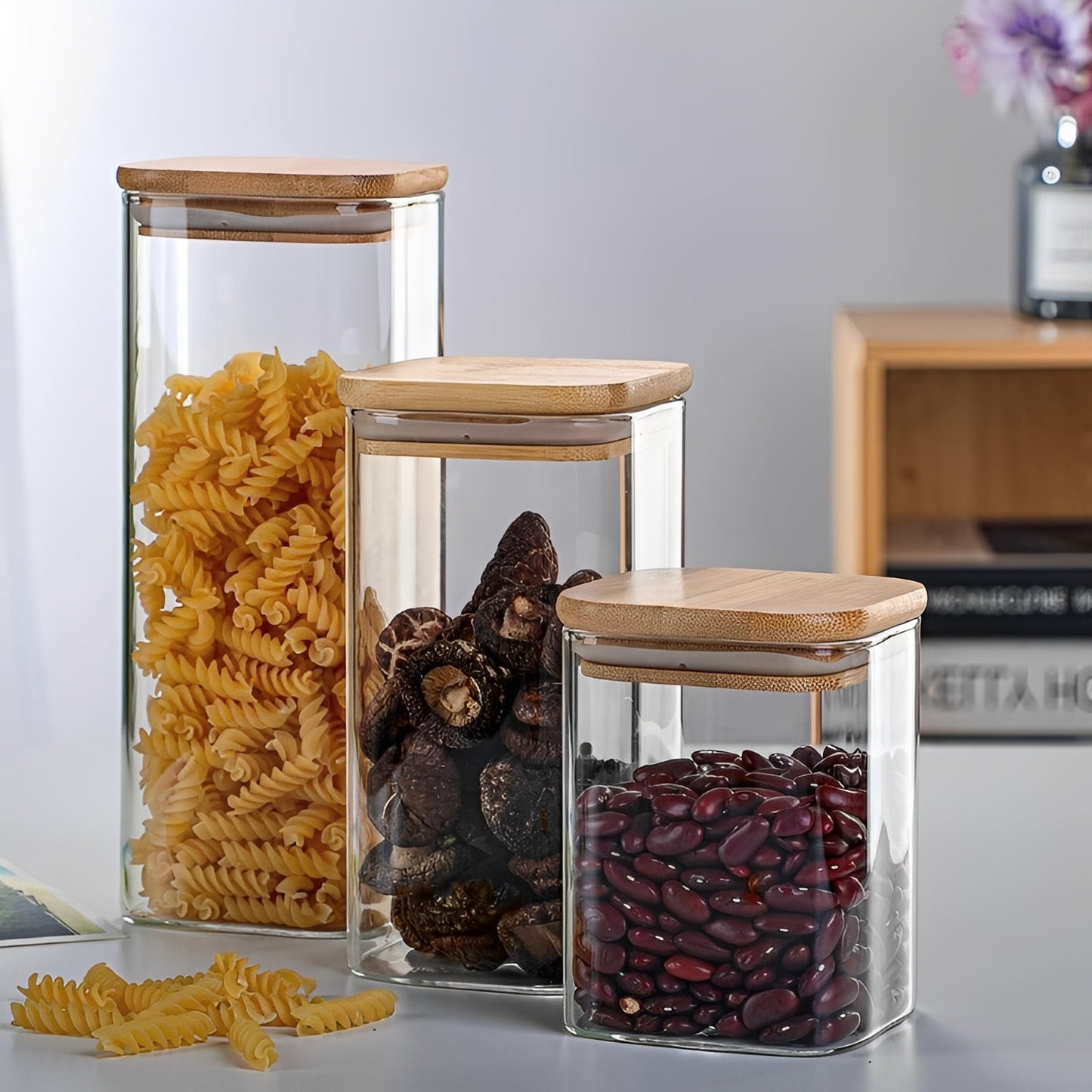 Stylish Glass Storage Containers with Natural Bamboo Tops