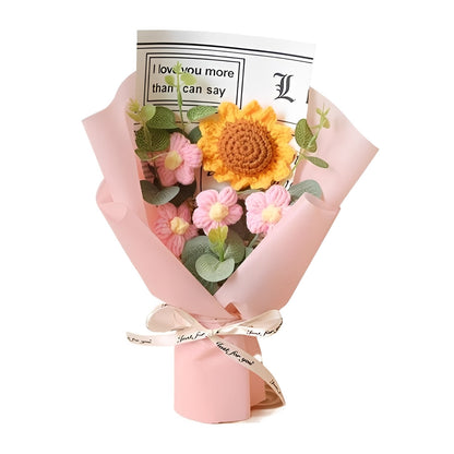 Artisan-Crafted Sunflower and Daisy Yarn Bouquet for Any Celebration