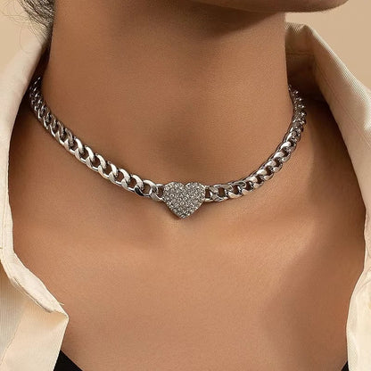Glistening Heart Choker with Radiant Crystal Accents