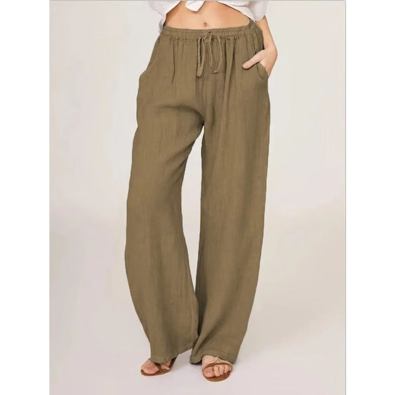Lightweight Linen Blend Wide-Leg Trousers with Stretch Waistband
