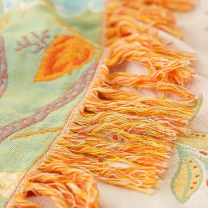 Vibrant Floral Cotton Throw Blanket with Stylish Fringe Edges