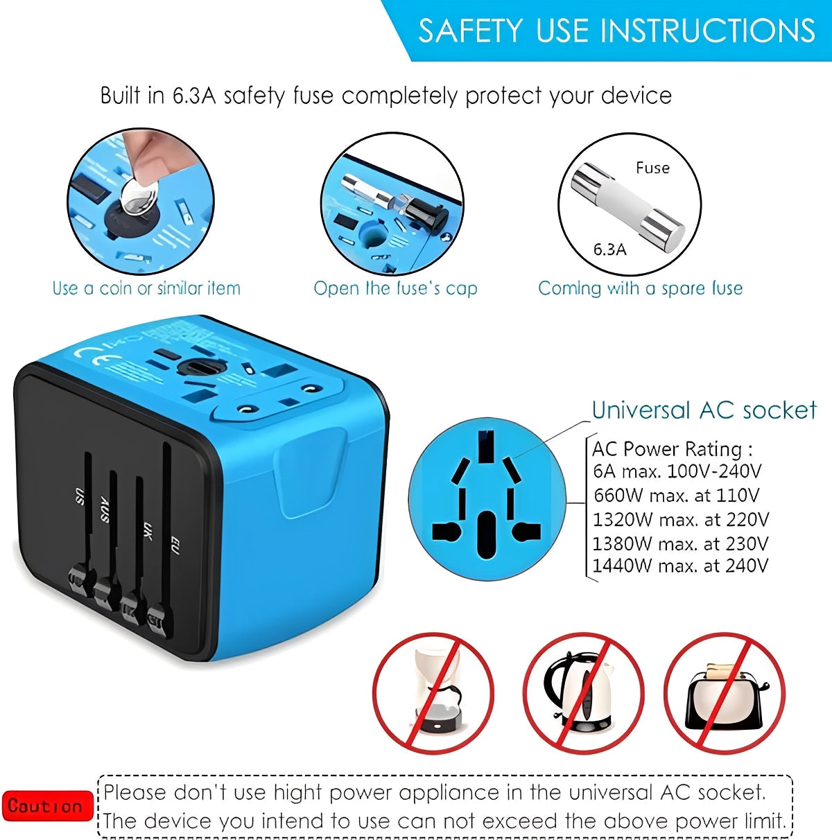 Global Travel Charger with USB Ports for All Your Devices