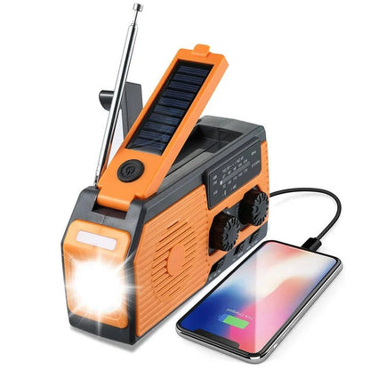 All-in-One Emergency Radio with Solar, Crank Power, and USB Charging