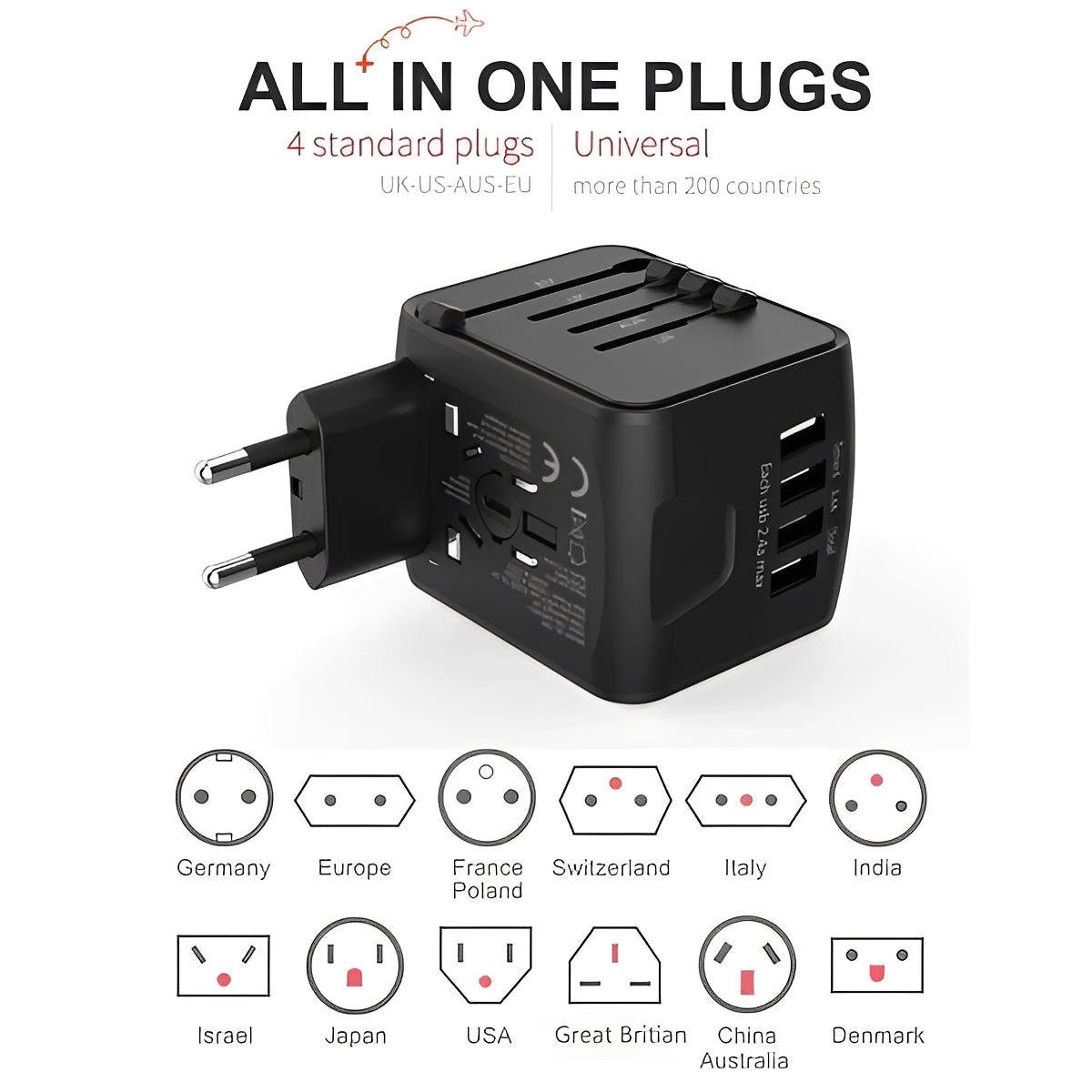 Global Travel Charger with USB Ports for All Your Devices