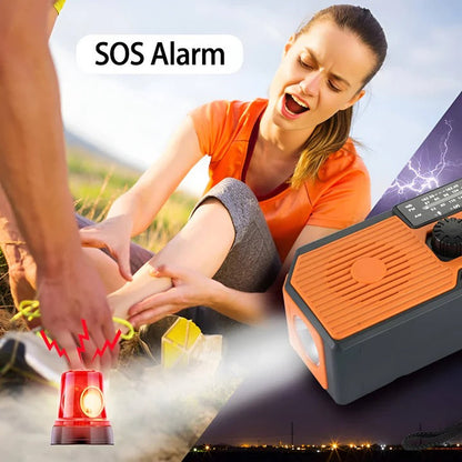 All-in-One Emergency Radio with Solar, Crank Power, and USB Charging