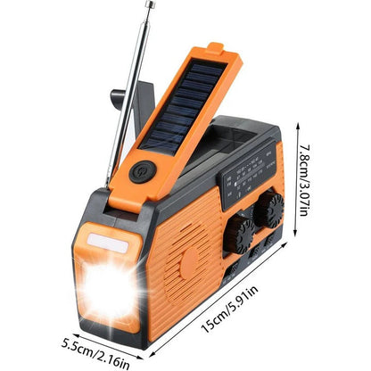 All-in-One Emergency Radio with Solar, Crank Power, and USB Charging