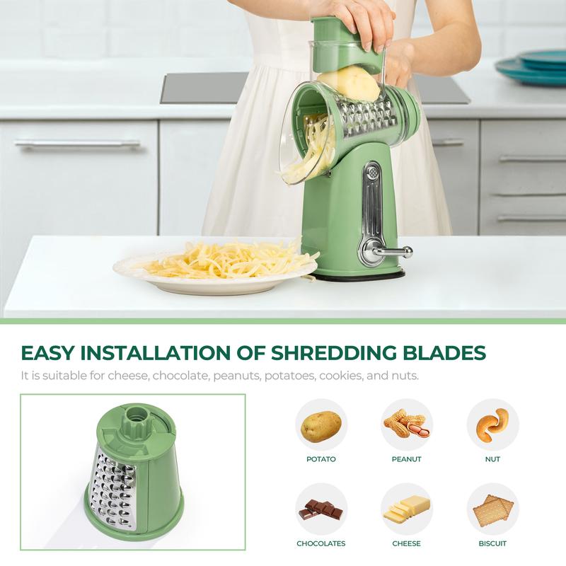 Versatile Food Grater with 5 Swappable Blades and Strong Suction Base
