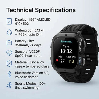 All-Weather Smart Sports Watch with Advanced Swim Tracking