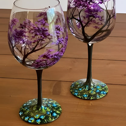Artisan Wine Glass with Seasonal Tree Motif, 12 oz
