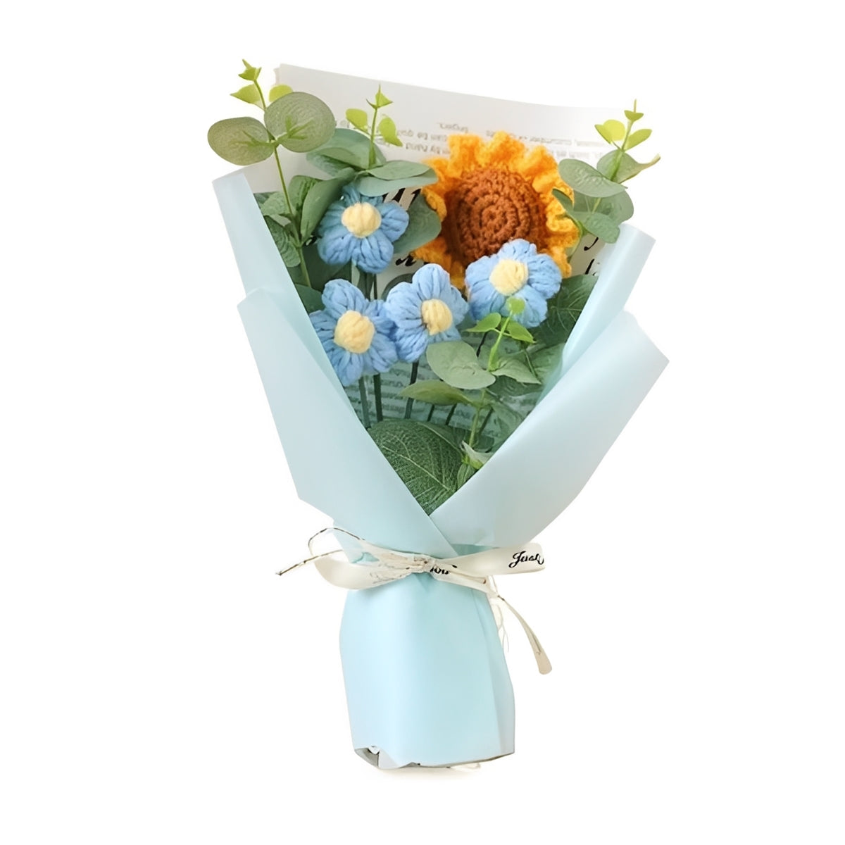Artisan-Crafted Sunflower and Daisy Yarn Bouquet for Any Celebration