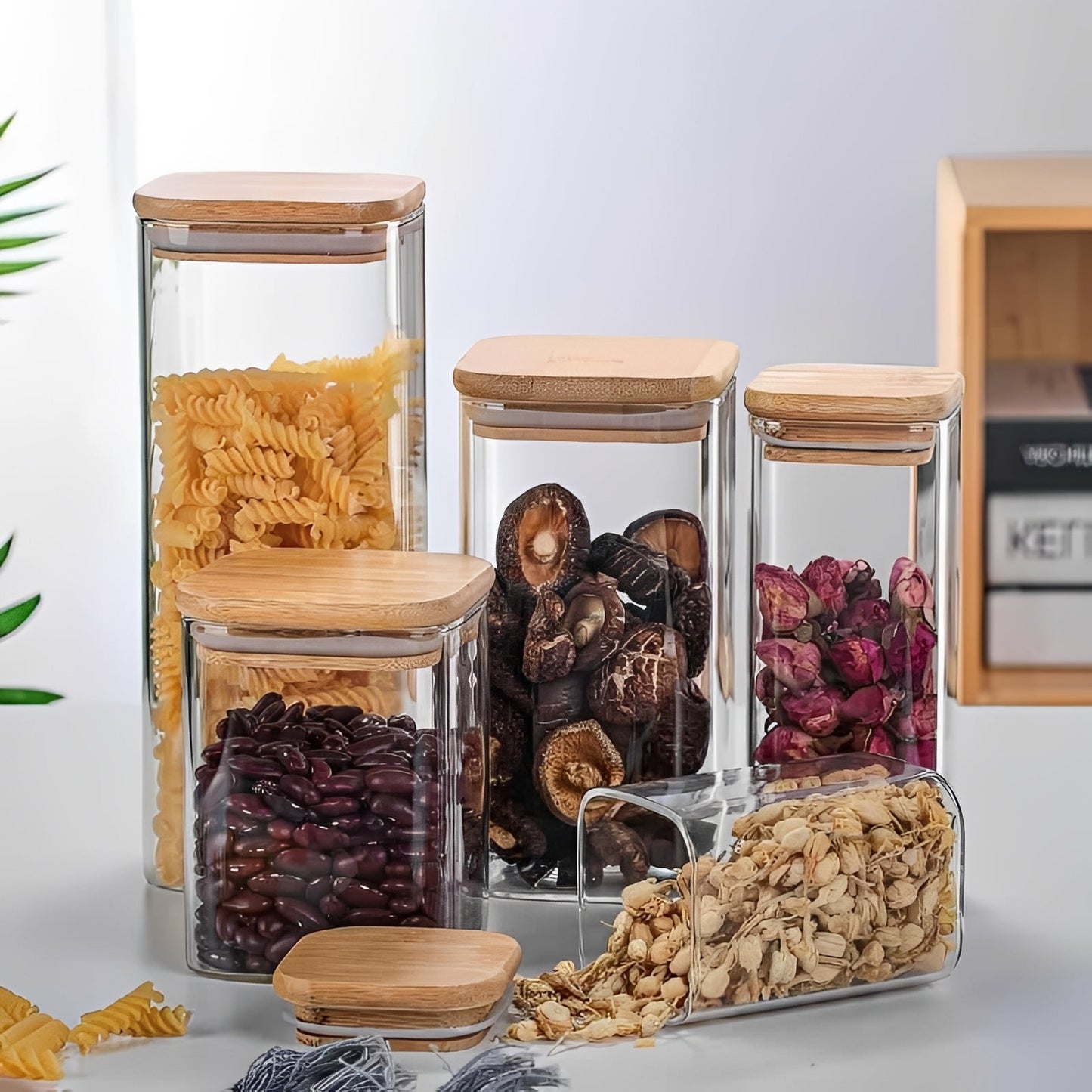 Stylish Glass Storage Containers with Natural Bamboo Tops