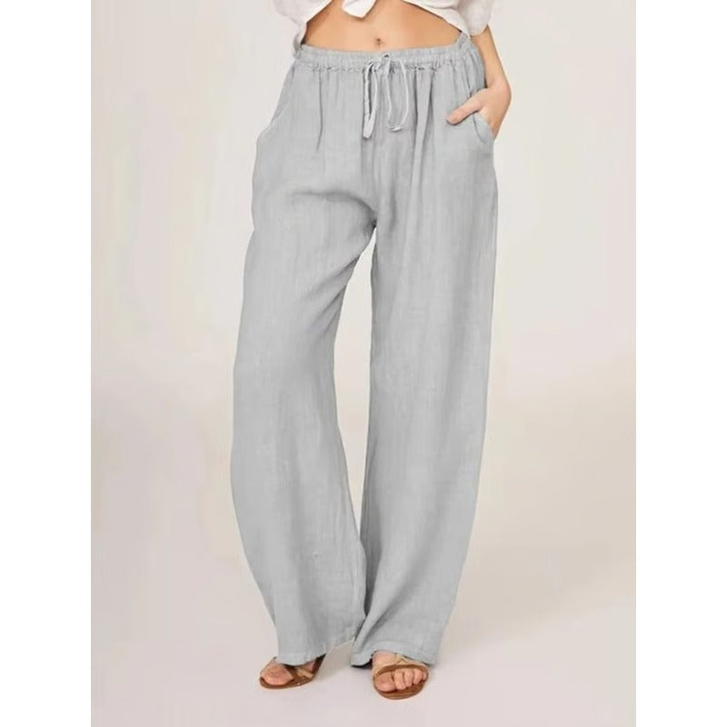 Lightweight Linen Blend Wide-Leg Trousers with Stretch Waistband