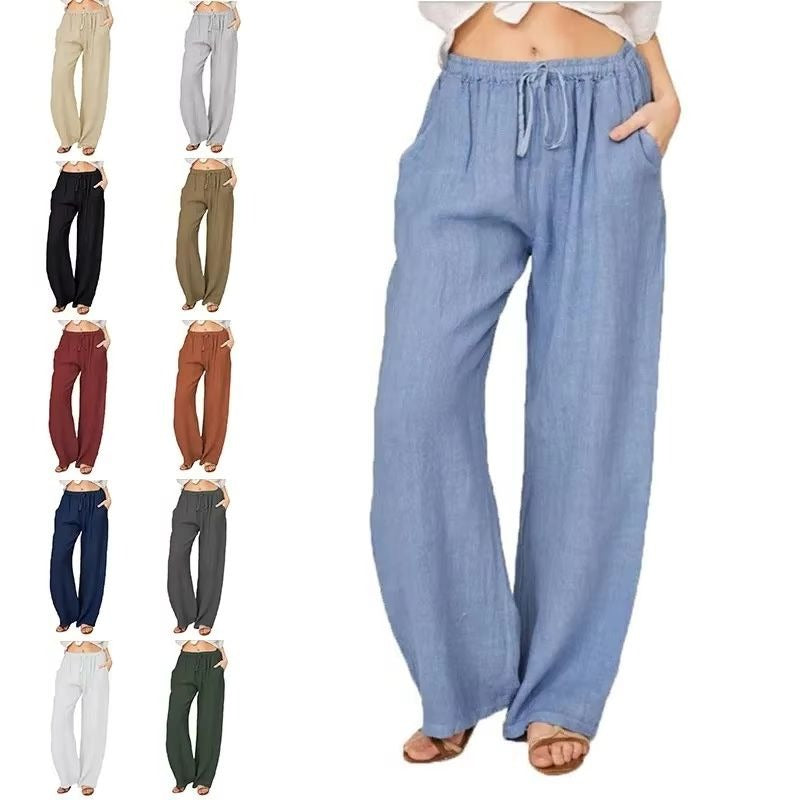 Lightweight Linen Blend Wide-Leg Trousers with Stretch Waistband