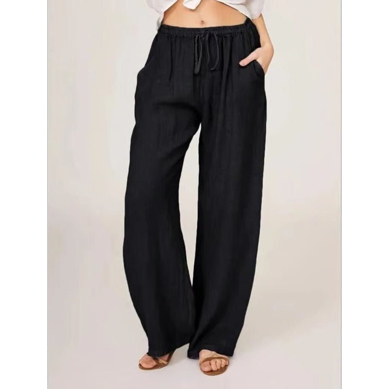 Lightweight Linen Blend Wide-Leg Trousers with Stretch Waistband