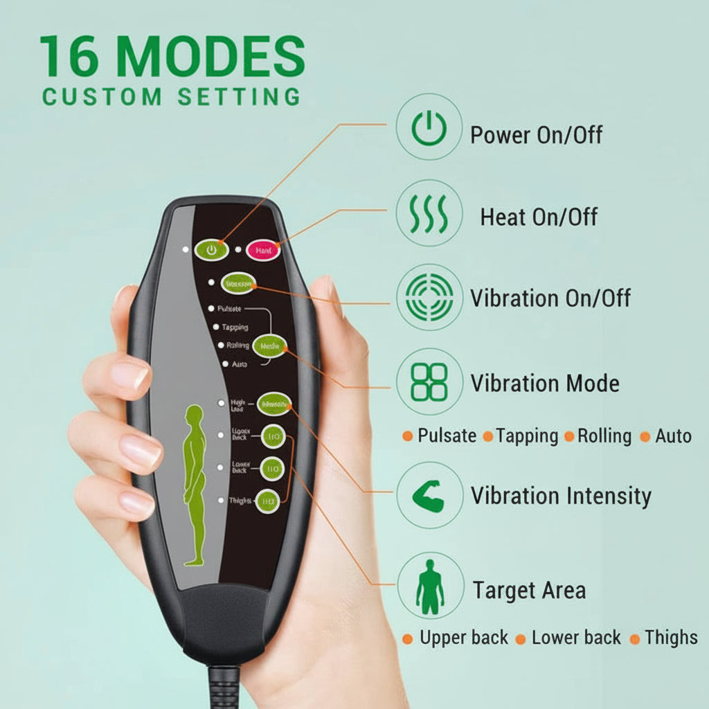 Ergonomic Massage Cushion with Heat & Vibration for Home & Auto