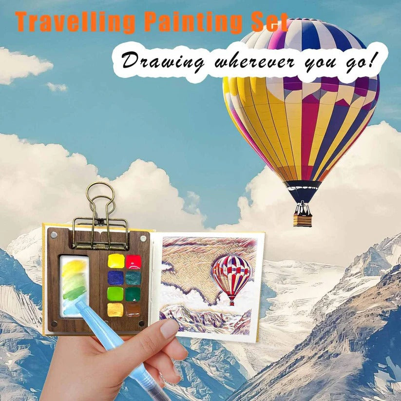 Travel-Friendly Watercolor Kit with Palette, Brush, and Sketchbook