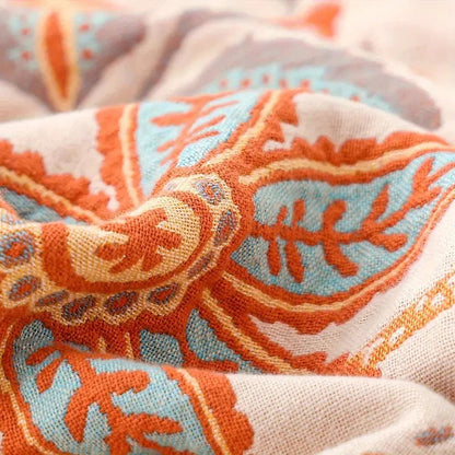 Vibrant Floral Cotton Throw Blanket with Stylish Fringe Edges