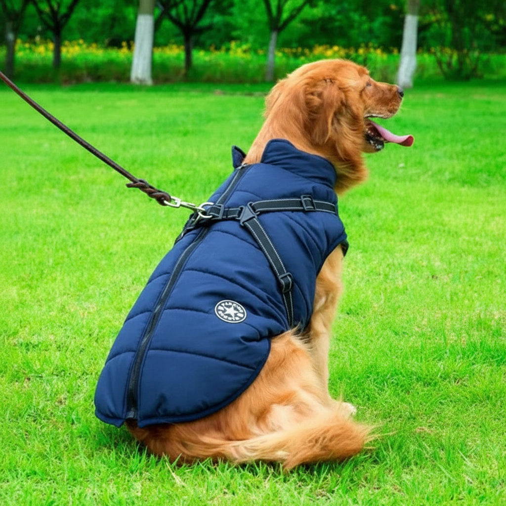 All-Weather Canine Jacket with Cozy Fleece Lining and Built-In Harness