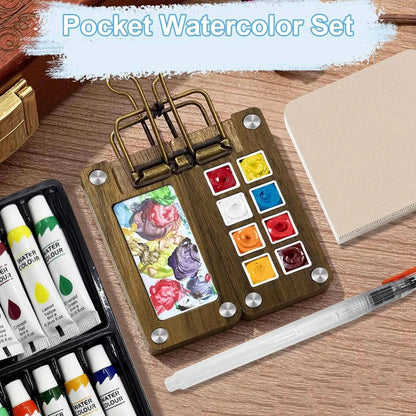 Travel-Friendly Watercolor Kit with Palette, Brush, and Sketchbook