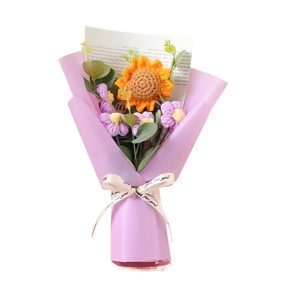 Artisan-Crafted Sunflower and Daisy Yarn Bouquet for Any Celebration