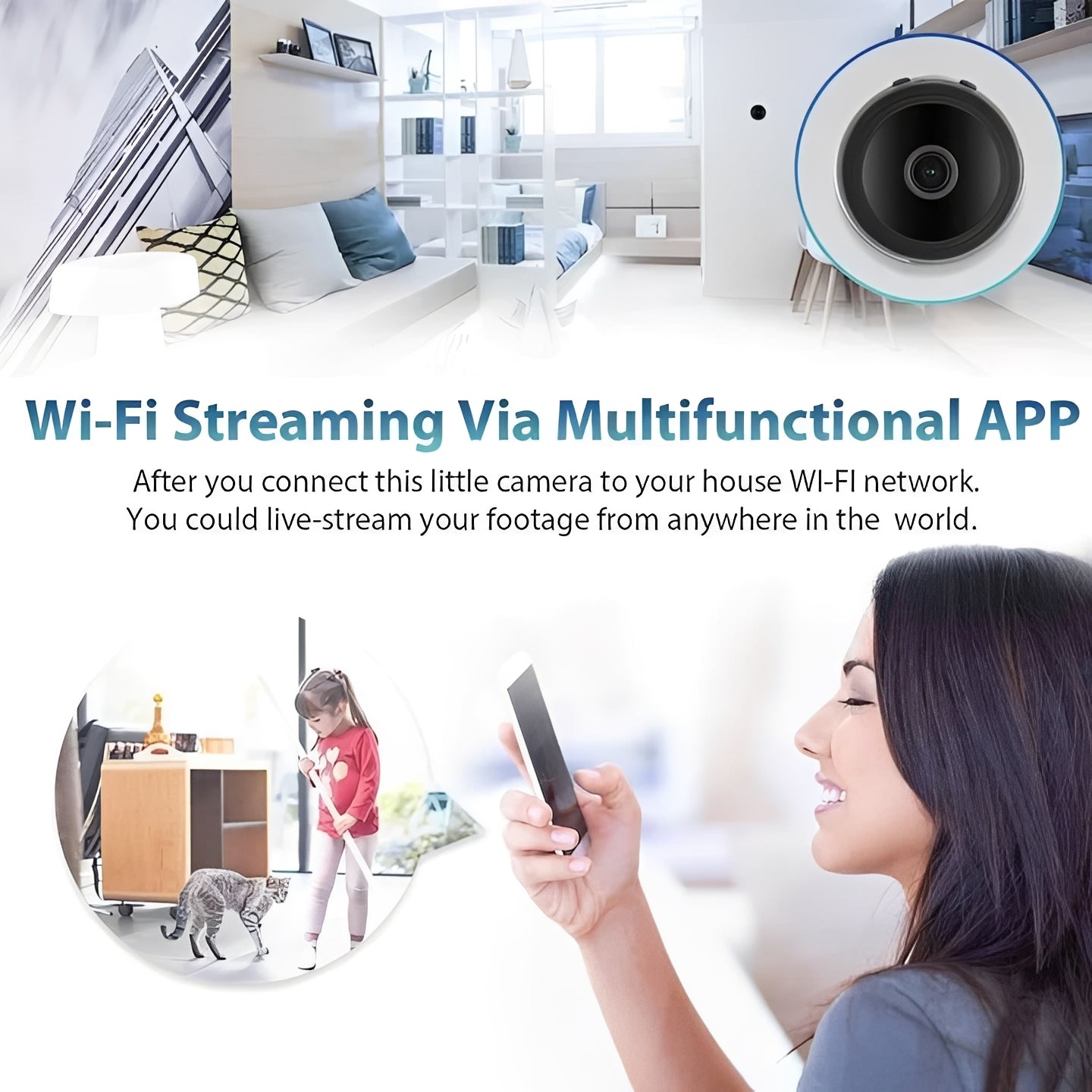 Compact WiFi Surveillance Camera with Magnetic Base and HD Recording