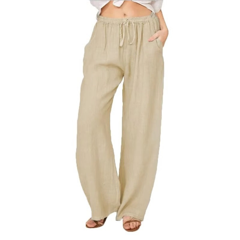 Lightweight Linen Blend Wide-Leg Trousers with Stretch Waistband