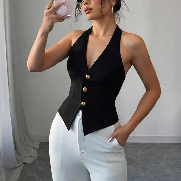 Chic Sleeveless Blazer Vest with Tailored Fit and Elegant Closure