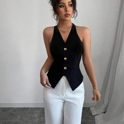 Chic Sleeveless Blazer Vest with Tailored Fit and Elegant Closure