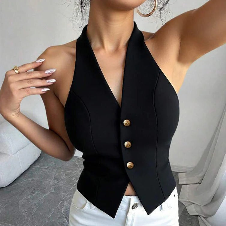 Chic Sleeveless Blazer Vest with Tailored Fit and Elegant Closure