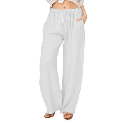 Lightweight Linen Blend Wide-Leg Trousers with Stretch Waistband