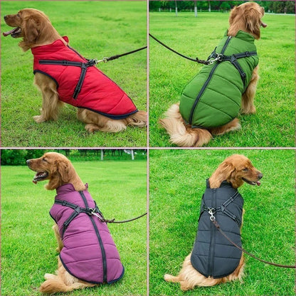 Weatherproof Canine Coat with Built-In Leash Connector