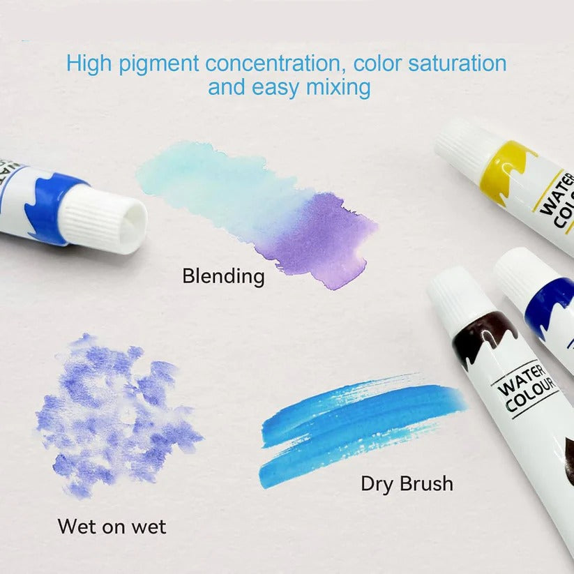 Travel-Friendly Watercolor Kit with Palette, Brush, and Sketchbook
