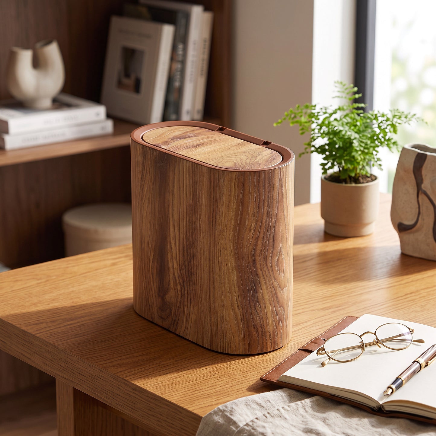 Elegant Oval Waste Bin with Push-Down Lid for Easy Use