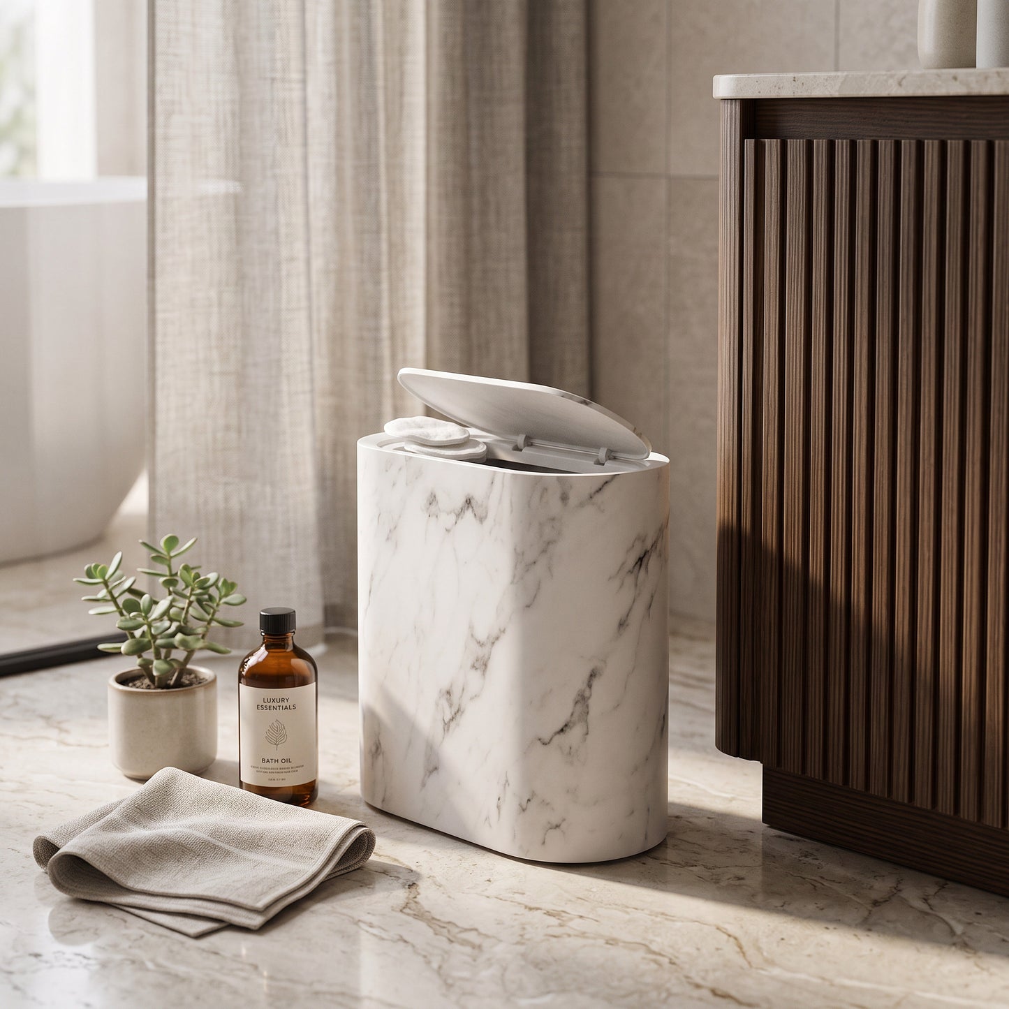 Elegant Oval Waste Bin with Push-Down Lid for Easy Use