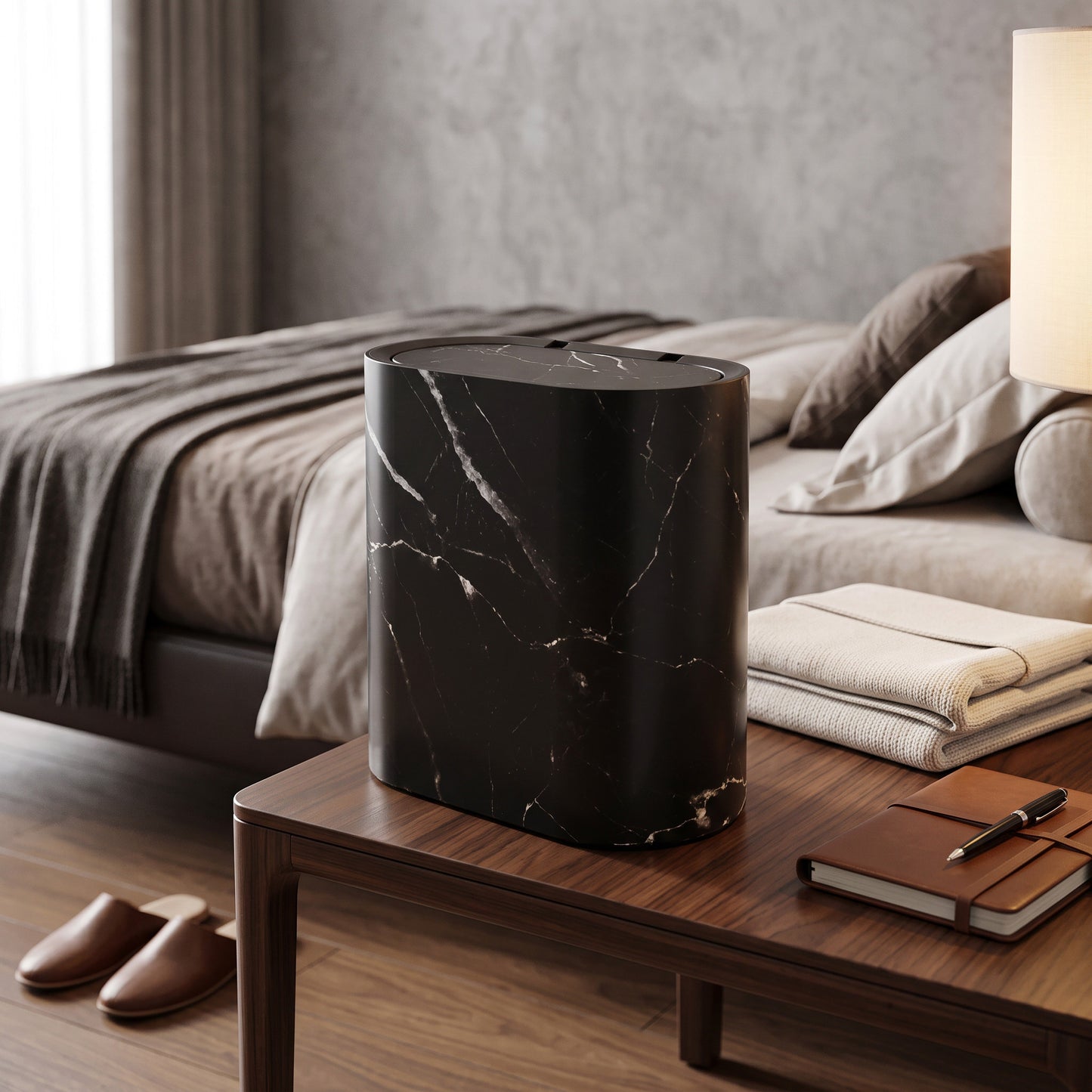 Elegant Oval Waste Bin with Push-Down Lid for Easy Use