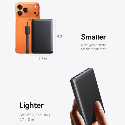 10,000mAh Power Bank with 45W Rapid Charge and Integrated Cable