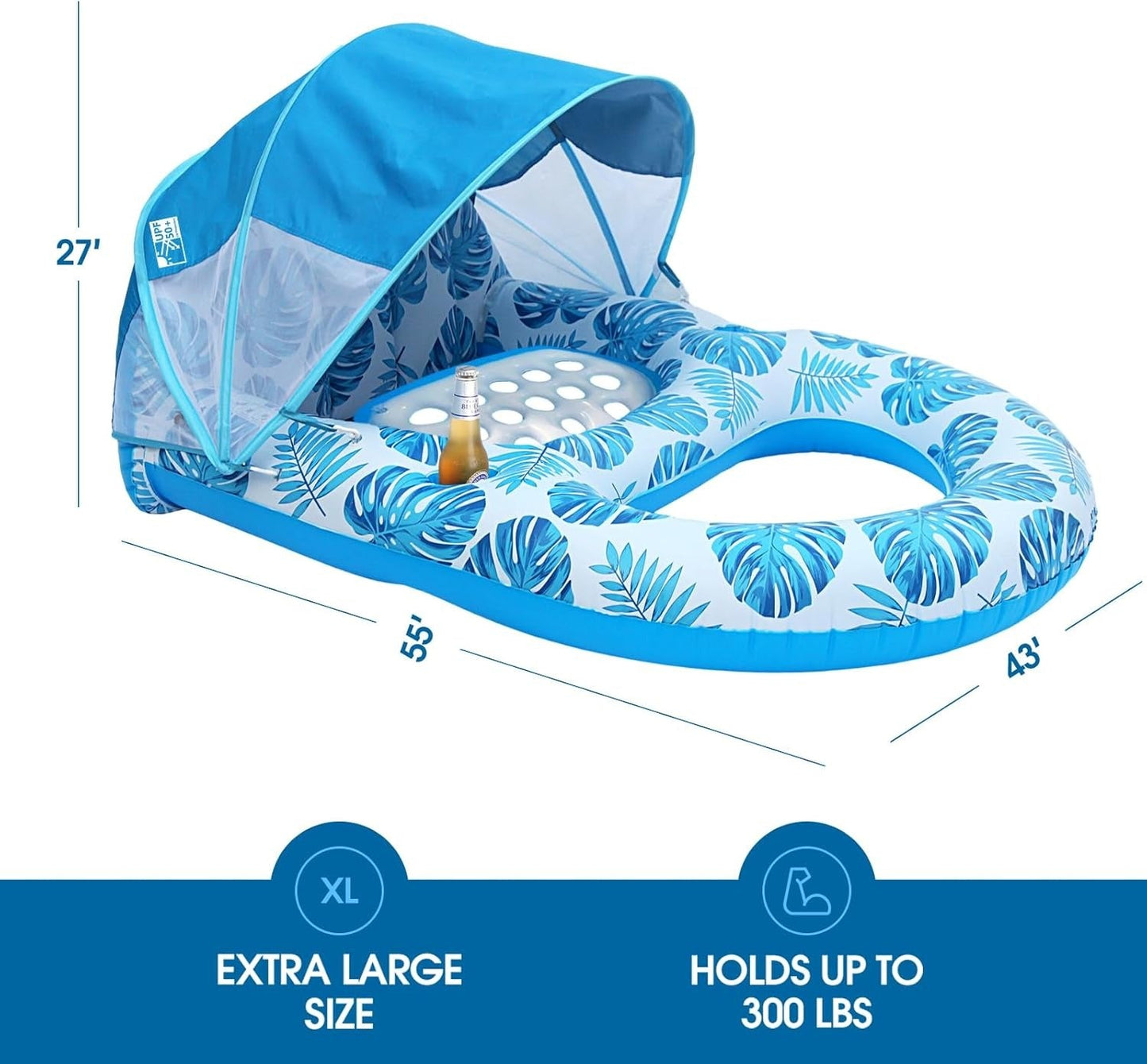 Oversized Comfort Float with Adjustable Shade and Drink Holders
