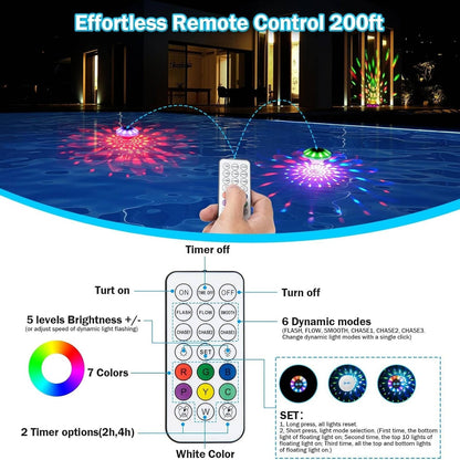 Wireless Floating Pool Illumination Set with Remote Control, 2 Pack